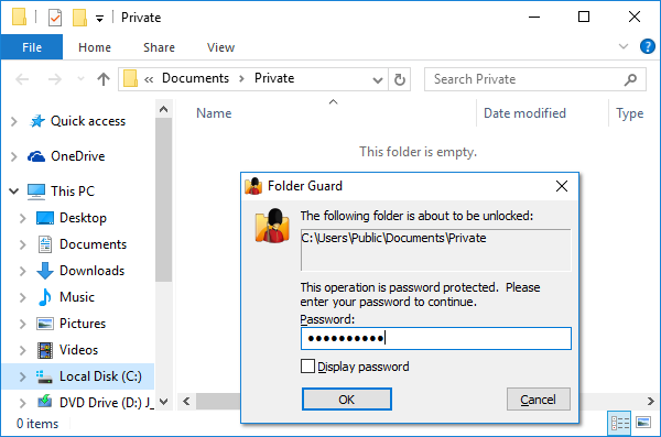how to create a password protected folder in windows 10